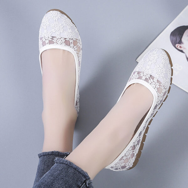 Lace Mesh Hollow Round Toe Shallow Mouth Mom Shoes - Image 3