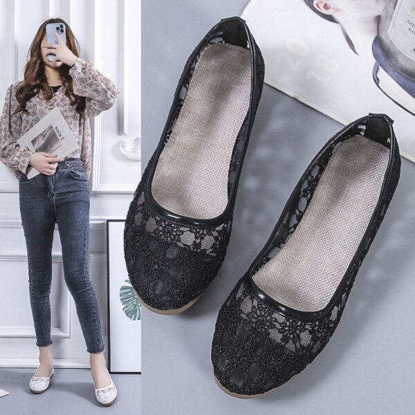 Lace Mesh Hollow Round Toe Shallow Mouth Mom Shoes - Image 4